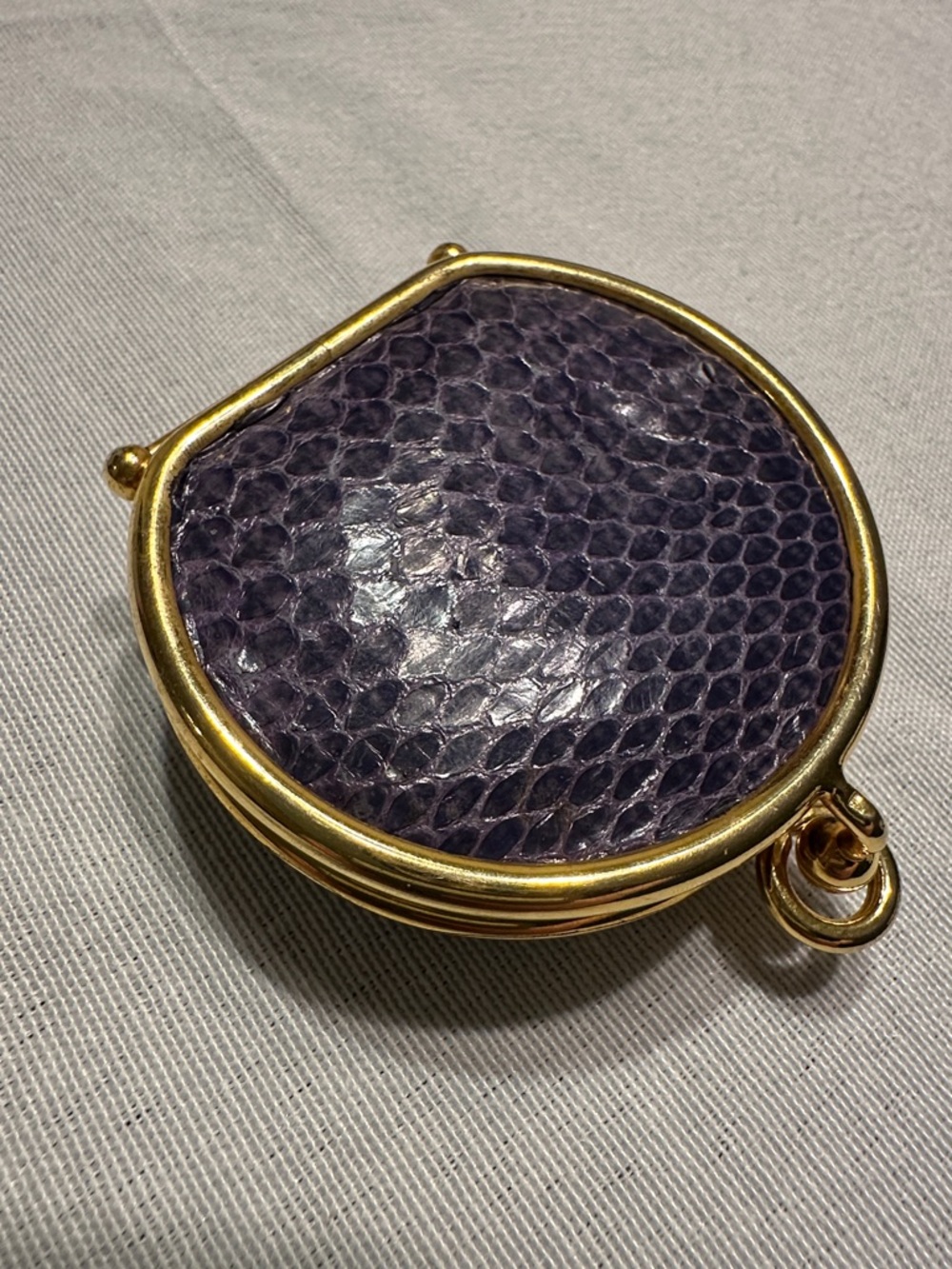 Vintage Gold-Trim Round Coin Purse in Deep Purple Genuine Snakeskin